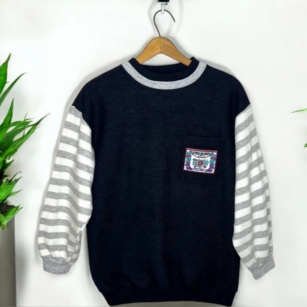 BOLO SPIRIT 1980s double collar pullover patch pocket color block sweatshirt